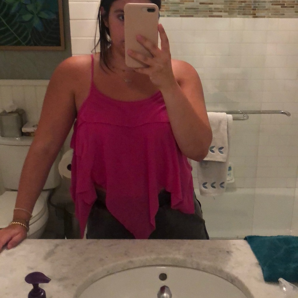 FREE PEOPLE VINTAGE FLOWY PINK GOING OUT TANK - Picture 2 of 4